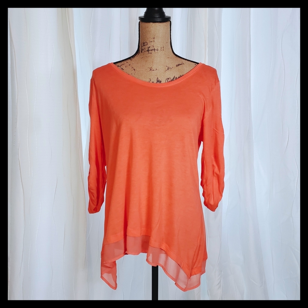 NY&Co Coral Chiffon Hem Tunic Blouse 3/4 Sleeve NWOT Size M